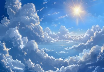 Wall Mural - Photorealistic Blue Sky with Sun and Clouds