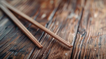 Canvas Print - Close up of chopsticks on wooden table with space for text