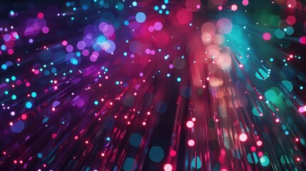 Poster - Close-up of fiber optic cables glowing with multicolored lights
