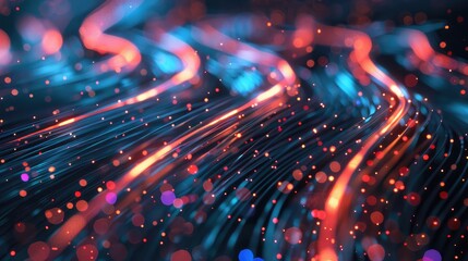 Poster - Close-up of fiber optic cables glowing with multicolored lights