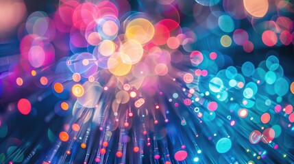 Poster - Close-up of fiber optic cables glowing with multicolored lights