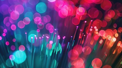Poster - Close-up of fiber optic cables glowing with multicolored lights