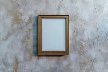 Wall Mural - Single bronze frame on a light grey wall, avant-garde gallery mockup 