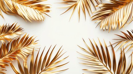 Sticker - Abstract gold palm leaves on white background with copy space viewed from above