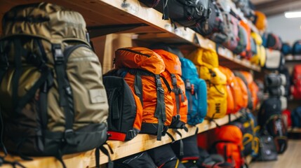 Row of Colorful Backpacks.