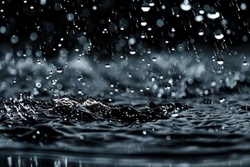 High-speed photograph capturing the clear and impactful splash of rain droplets, showing a stunning display of natural fluid dynamics frozen in time with maximum detail.