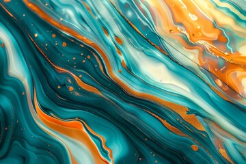 Aufkleber - A beautiful interplay of vibrant teal, orange, and white hues flowing together in wave-like patterns creating an abstract visual delight that's captivating and dynamic.