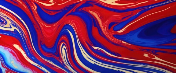 Wall Mural - Red and blue color with golden lines liquid fluid marbled texture background