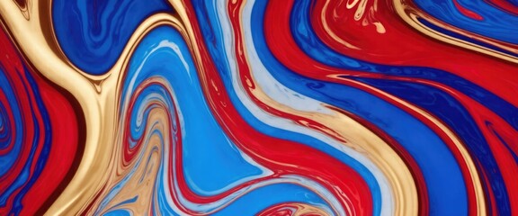 Wall Mural - Red and blue color with golden lines liquid fluid marbled texture background