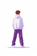 © Viktor - A figure in a white hoodie and purple sweatpants stands with their back toward the camera, facing away from its direction
