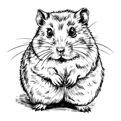 Sketch of a hamster standing on its hind legs, front view, on a white background