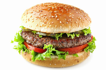 Wall Mural - Fresh delicious vegetable burger on white background