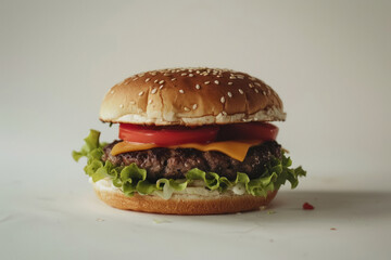 Wall Mural - Fresh delicious vegetable burger on white background