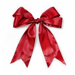 Wall Mural - Red Bow With Long Tail on White Background