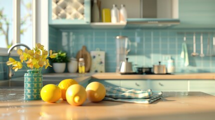 Cleaning service concept with items on table in kitchen background