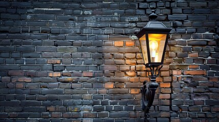 Sticker - Vintage street lamp against brick backdrop