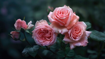 Poster - Pink roses symbolize the sweet and poetic love conveyed by their color