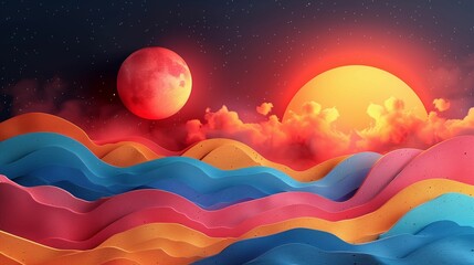 Wall Mural - AI generated illustration of an abstract colorful landscape with vibrant waves