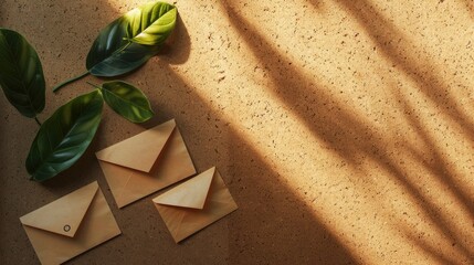 Sticker - Envelopes pinned with leaf shadow on cork board