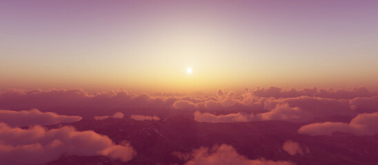 Wall Mural - above clouds fly sunset sun ray