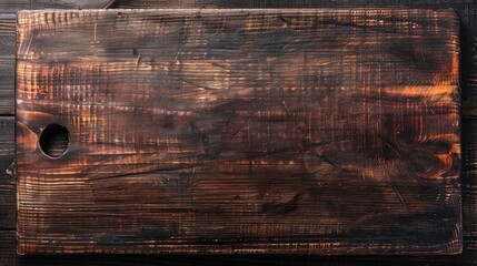 Wall Mural - Dark brown wooden cutting board with scratches featuring a wood texture