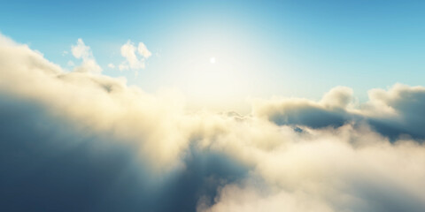 Wall Mural - above clouds fly sunset sun ray