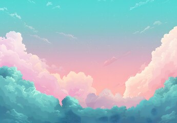 Canvas Print - Pastel Pink And Teal Gradient Sky With Clouds