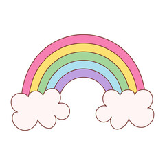 Wall Mural - a rainbow with clouds in the background. the rainbow is colorful and bright, and the clouds add a se