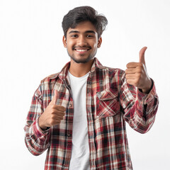 Poster - young indian man giving thumbs up on white background