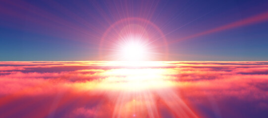 Wall Mural - above clouds fly sunset sun ray