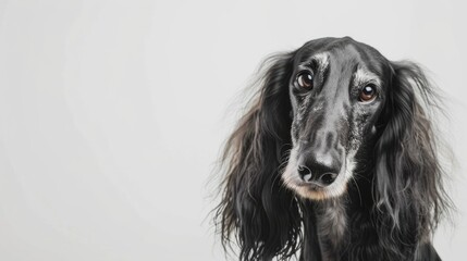 Wall Mural - Beautiful Afghan Hound Dog Against White Background Animal Beauty and Care Concept