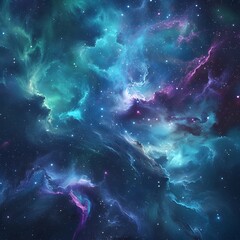 Canvas Print - Cosmic Nebulae Background: Blue, Purple, Green