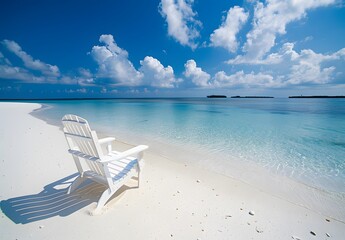 Poster - White Beach Chair on Tropical Island Shore