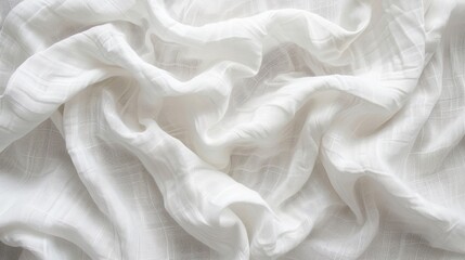 Poster - Pure white linen fabric with creases serving as a background with space for text