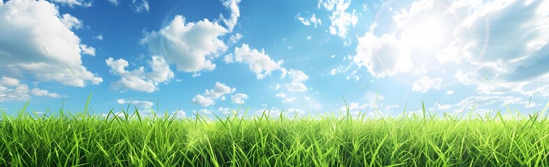 Canvas Print - Sunny Sky Above Lush Green Grass Field