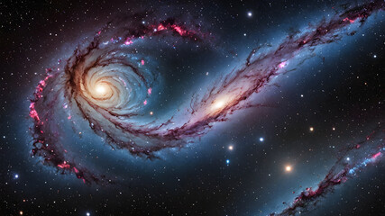 Wall Mural - view from space to a spiral galaxy and stars. universe filled with stars, nebula and galaxy.
