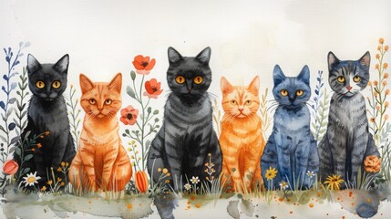 Naklejka na meble cat Watercolor pencil illustration of a group of different strange cats.