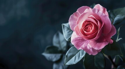 Sticker - Pink rose positioned at lower left with dark background