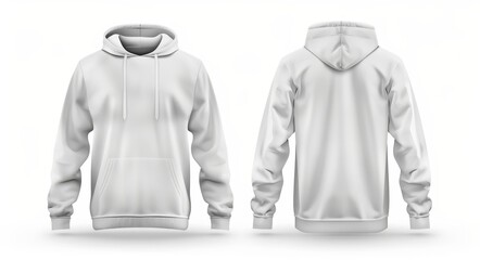 Wall Mural - The design mockup for print of a hooded hoodie, white, with long sleeves, isolated on white background.
