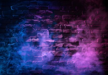 Wall Mural - Neon Lights Smoke Brick Wall Background