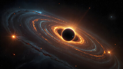 Wall Mural - view from space to a spiral galaxy and stars. universe filled with stars, nebula and galaxy.