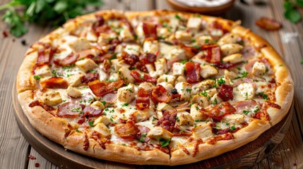 Sticker - Caesar Pizza with Chicken Bacon Mozzarella on Wooden Background