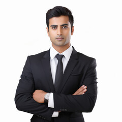 Wall Mural - young indian businessman standing on white background