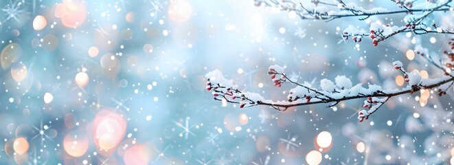 Sticker - Snowy Branch with Bokeh Lights & Pastel Colors