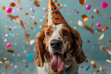 Poster - dog with birthday party hat