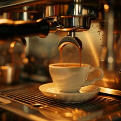 Poster - espresso machine during making an espresso, close up