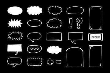 Poster - Set of white comic frames, text boxes and speech bubbles. Freehand doodle vector illustrations, graphic design elements.