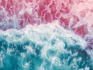 Sticker - Aerial View of Pink and Turquoise Ocean Waves