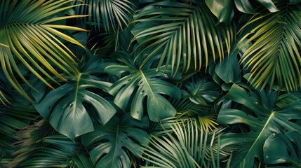 Poster - Close up tropical foliage texture background with vintage color tone for environment and travel concept
