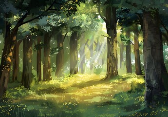 Poster - Sunlight Filtering Through Forest Trees